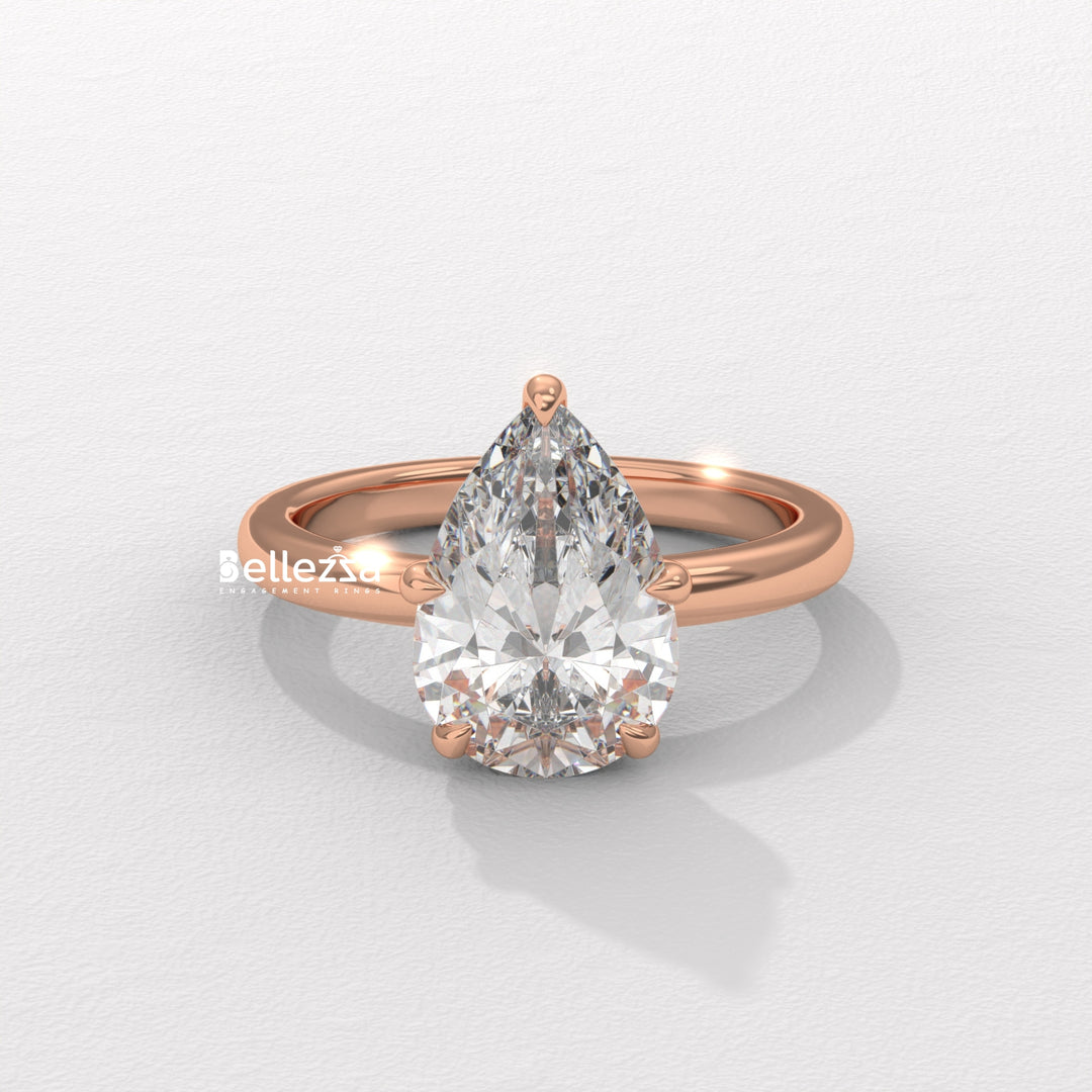 2.0-3.0CT Pear Cut Hidden Halo CVD Diamond Engagement Ring