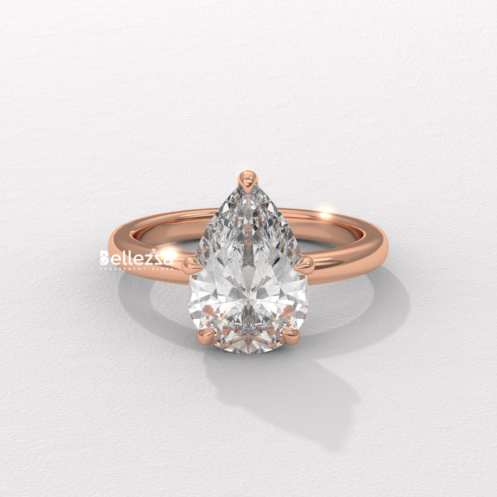 2.0-3.0CT Pear Cut Hidden Halo CVD Diamond Engagement Ring