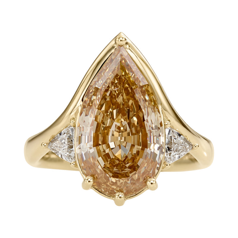 4.50CT Fancy Yellow Pear Diamond Unique Three Stone Lab Grown Engagement Ring