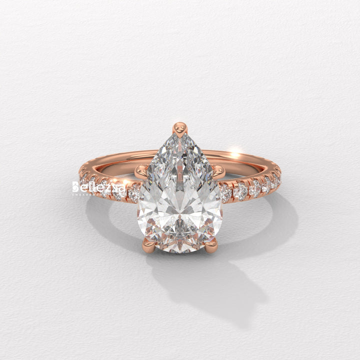 1.50-2.50CT Pear Cut Lab Grown Diamond Pave Setting Engagement Ring