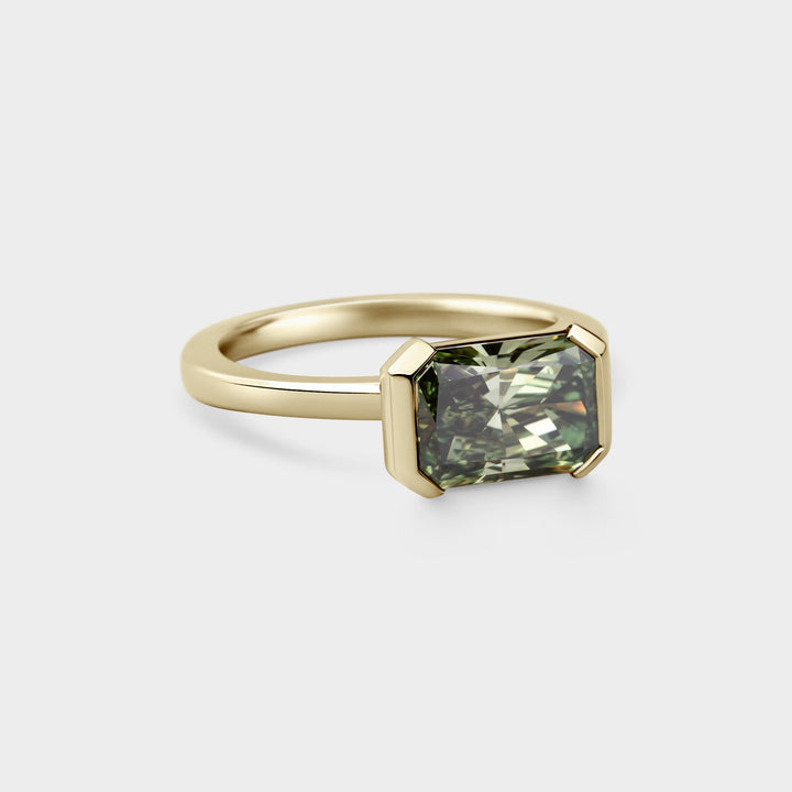 2.50CT Fancy Green East-West Radiant Diamond Half Bezel Setting Lab Grown Ring
