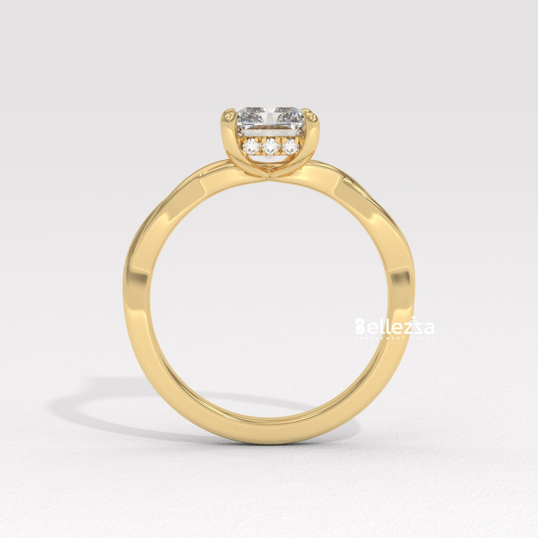 2.0-3.0CT Radiant Diamond Twisted Hidden Halo Lab Grown Engagement Ring