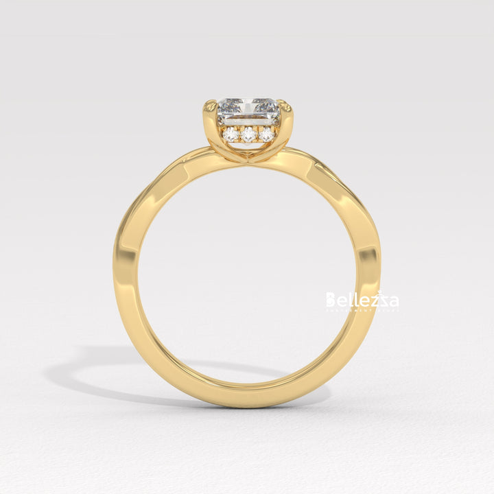 2.0-3.0CT Radiant Diamond Twisted Hidden Halo Lab Grown Engagement Ring