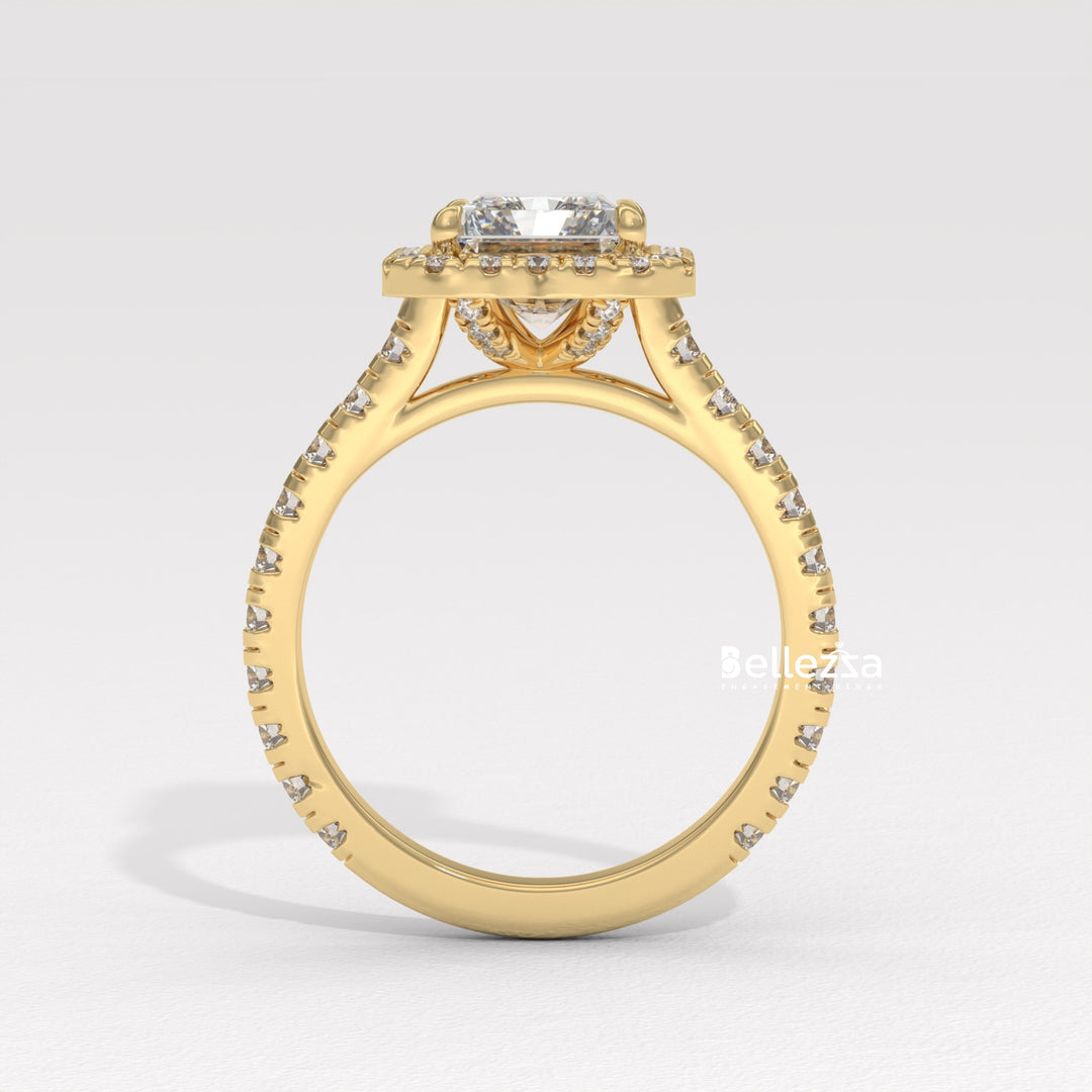 1.50-2.50CT Radiant Cut Lab Grown Diamond Halo Setting Engagement Ring