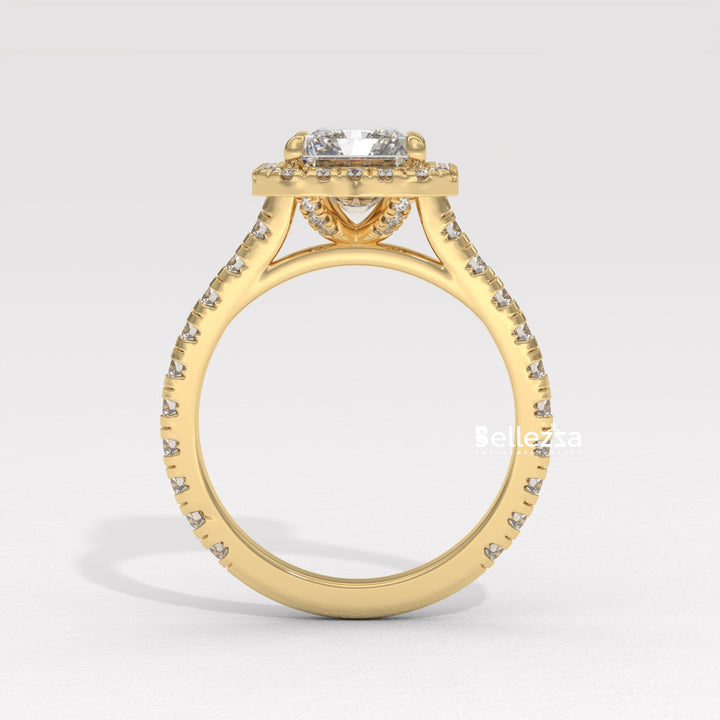 1.50-2.50CT Radiant Cut Lab Grown Diamond Halo Setting Engagement Ring