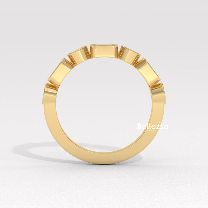 Round & Emerald Cut Diamond Half Eternity Lab Grown Wedding Band