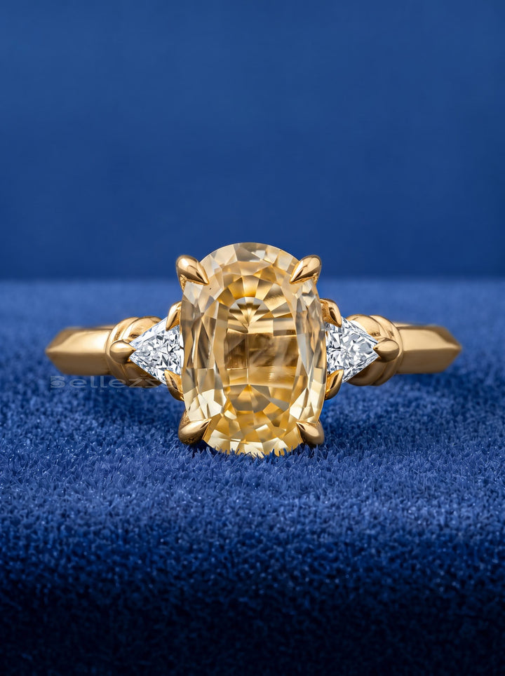 2.0CT Fancy Light Yellow Oval Diamond Three Stone Lab Grown Engagement Ring