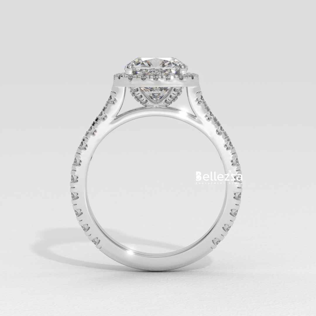 1.0-2.0CT Cushion Cut Halo Pave Setting CVD Diamond Engagement Ring