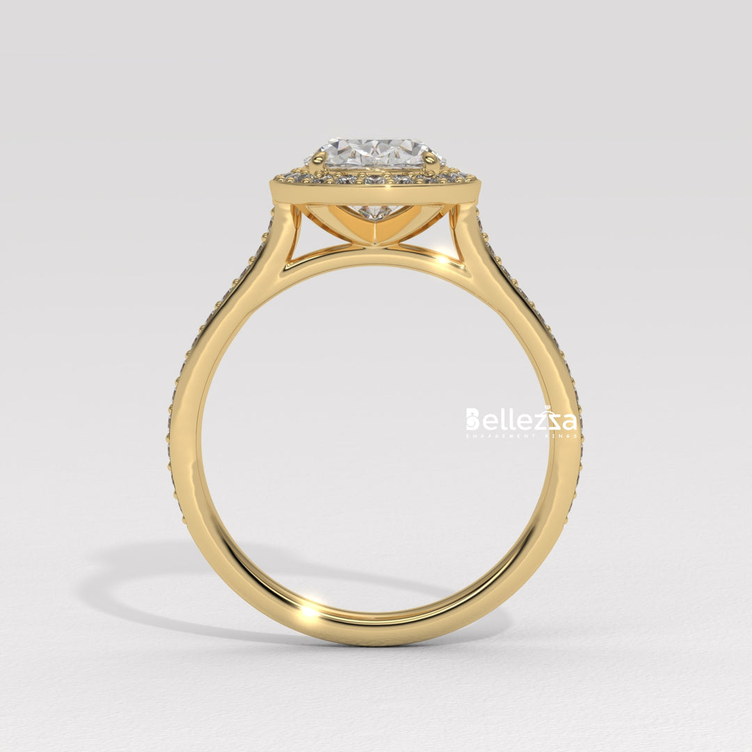 2.0-3.0CT Oval Cut Halo Pave Setting Lab Grown Diamond Engagement Ring