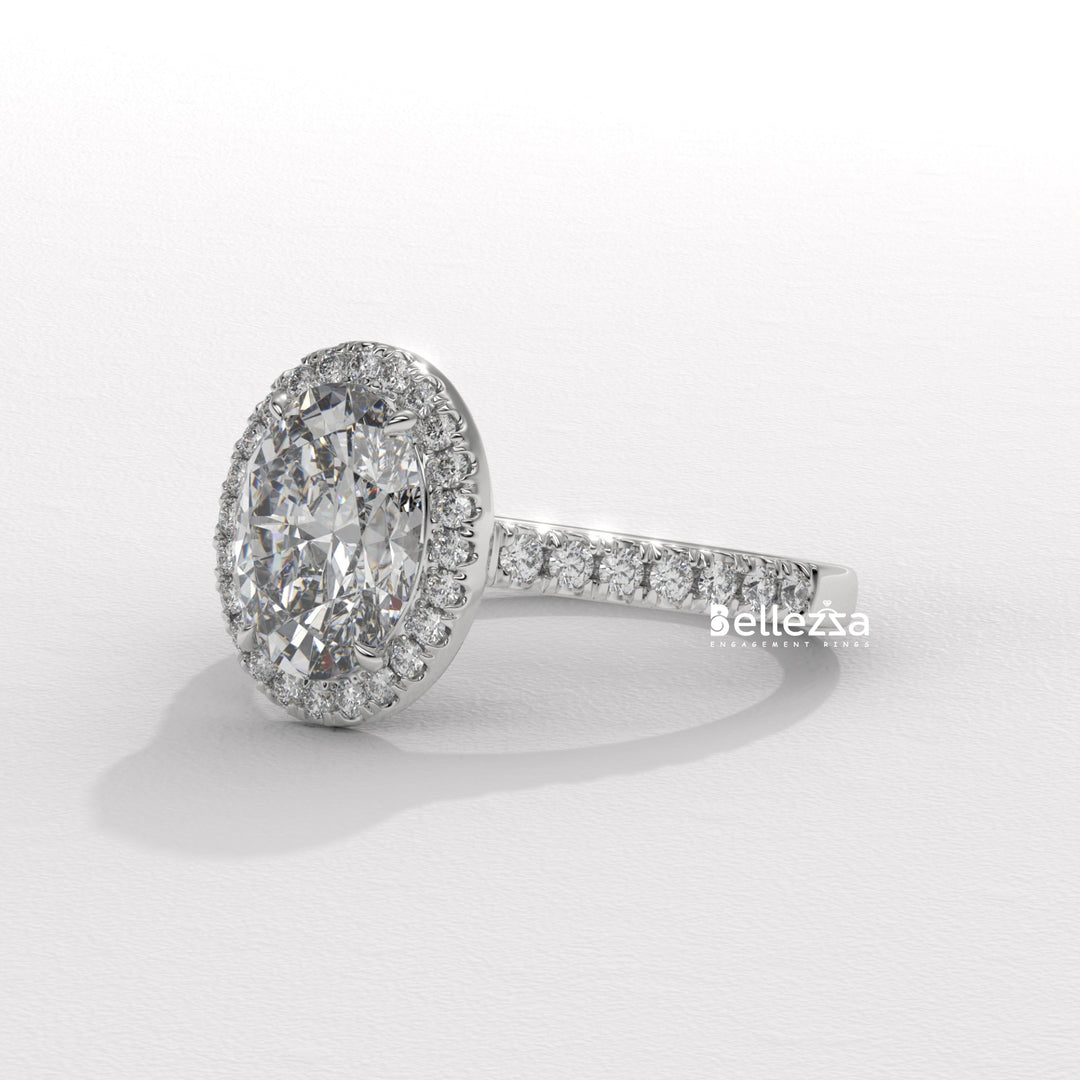 1.50-2.50CT Oval Cut CVD Diamond Halo Pave Setting Engagement Ring