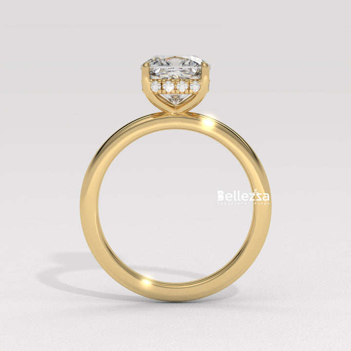 1.0-2.0CT Cushion Cut Lab Grown Diamond Hidden Halo Engagement Ring