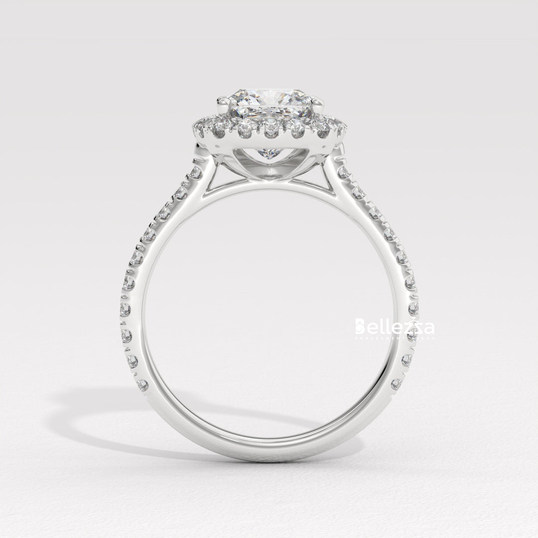 1.0-2.0CT Cushion Cut CVD Diamond Halo Pave Setting Engagement Ring