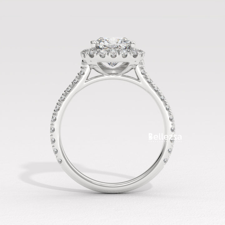1.0-2.0CT Cushion Cut CVD Diamond Halo Pave Setting Engagement Ring