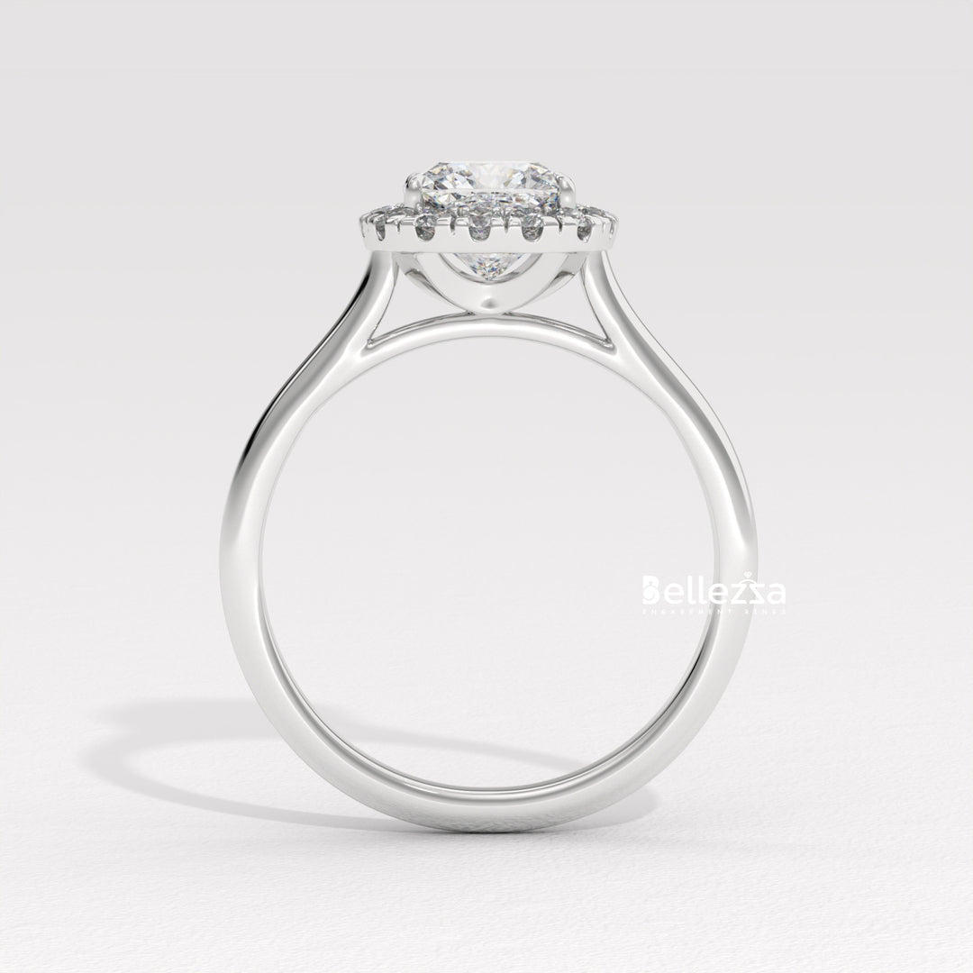 1.0-2.0CT Cushion Cut Lab Grown Diamond Halo Setting Engagement Ring