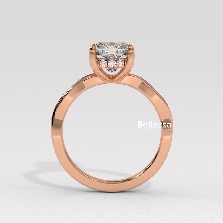 1.50-2.50CT Cushion Cut CVD Diamond Twisted Engagement Ring