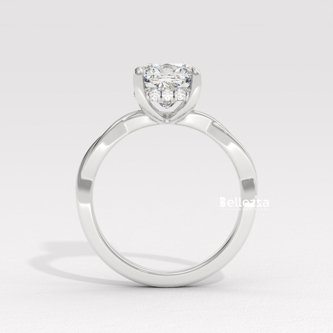 1.50-2.50CT Cushion Cut CVD Diamond Twisted Engagement Ring