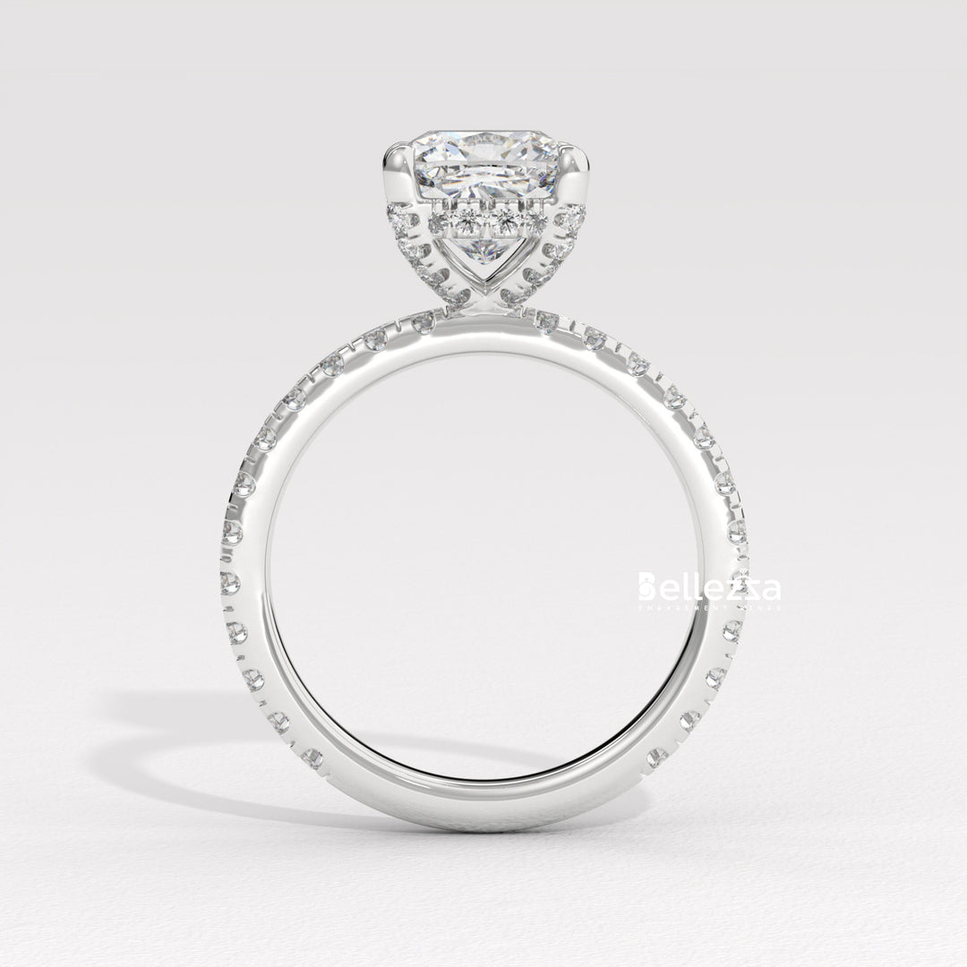 1.0-2.0CT Cushion Cut Diamond Pave Setting Lab Grown Engagement Ring