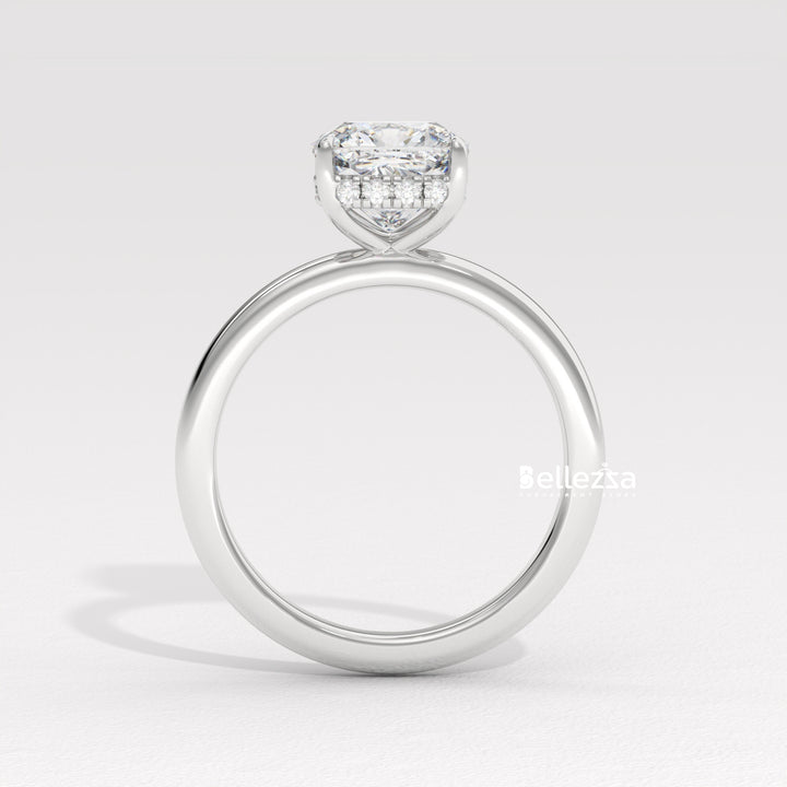 1.0-2.0CT Cushion Cut Lab Grown Diamond Hidden Halo Engagement Ring