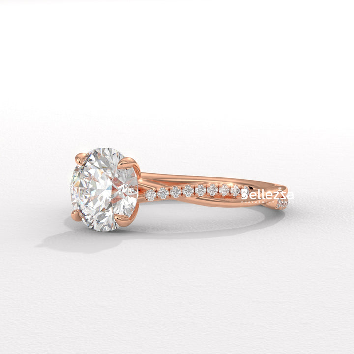 1.50-2.50CT Round Cut Twisted Pave Setting Lab Grown Engagement Ring