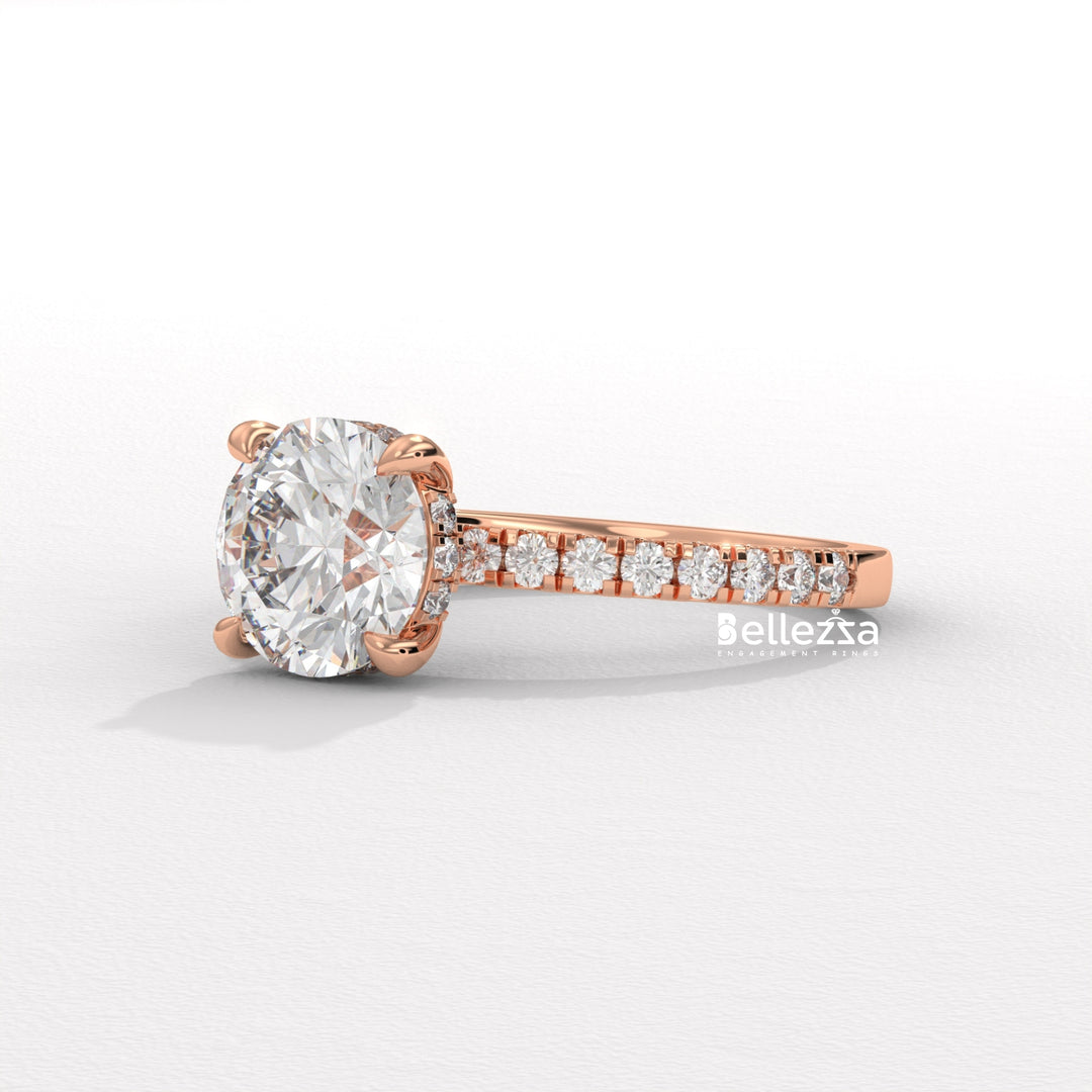 1.50-2.50CT Round Diamond Hidden Halo Pave Setting Lab Grown Ring