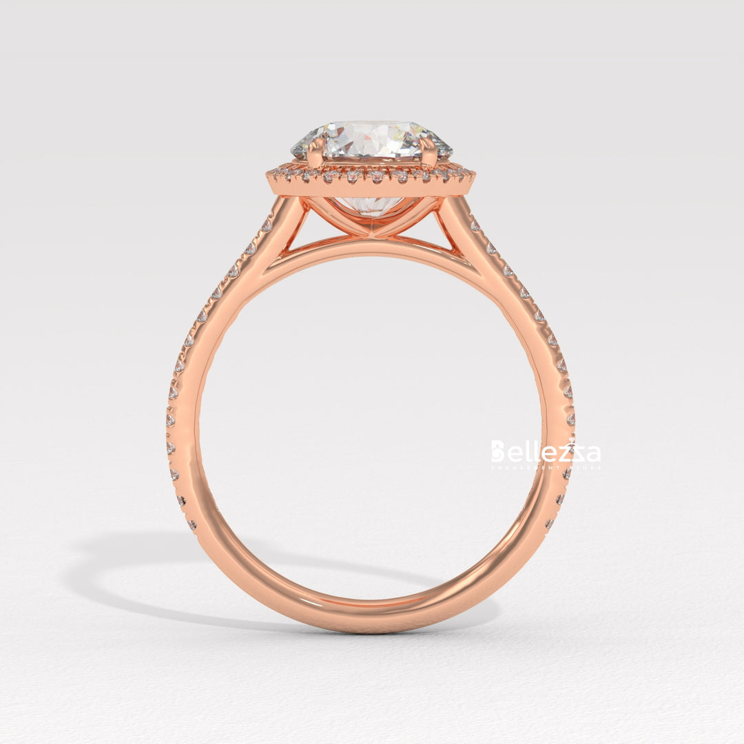 1.50-2.50CT Round Cut Halo Pave Setting CVD Diamond Moissanite Engagement Ring