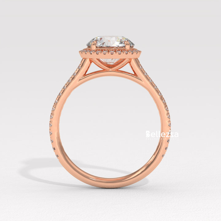 1.50-2.50CT Round Cut Halo Pave Setting CVD Diamond Moissanite Engagement Ring