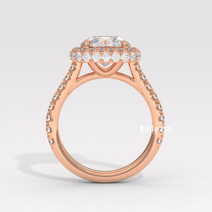 2.0-3.0CT Round Cut Halo Pave Setting Lab Grown Engagement Ring