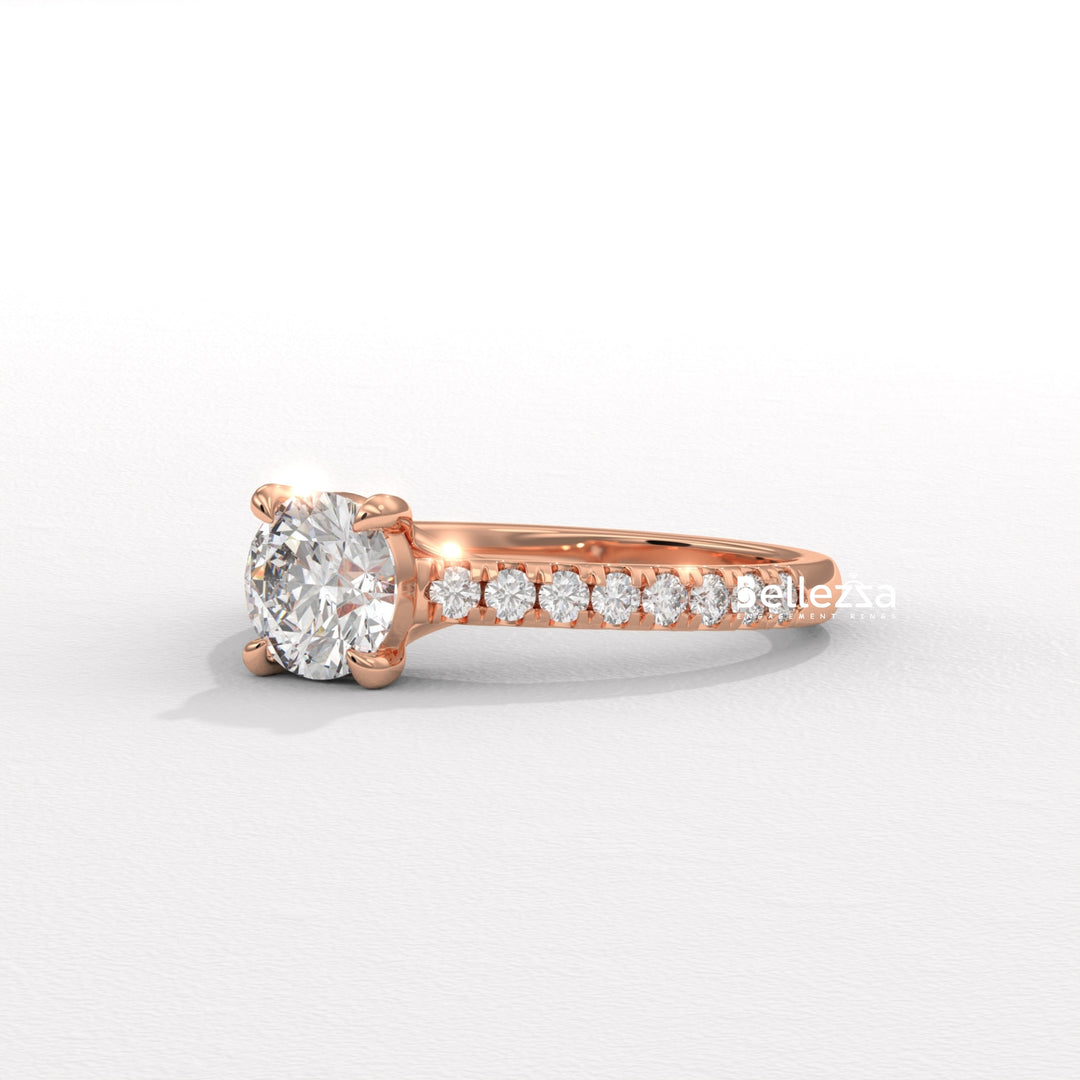 0.50-1.50CT Round Diamond Pave Setting Lab Grown Engagement Ring