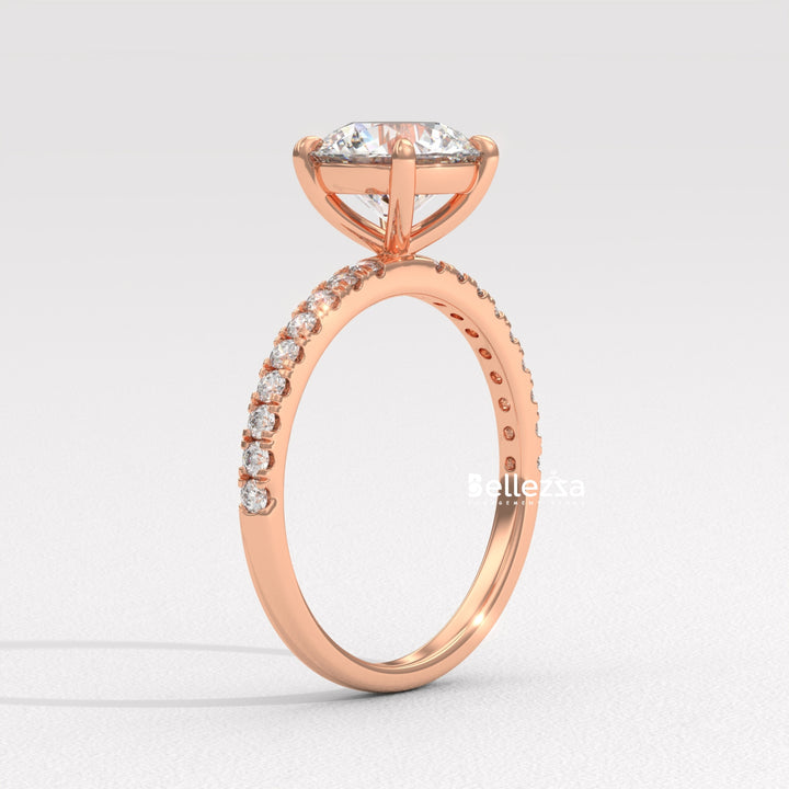 1.0-2.0CT Round Diamond Pave Setting Lab Grown Engagement Ring