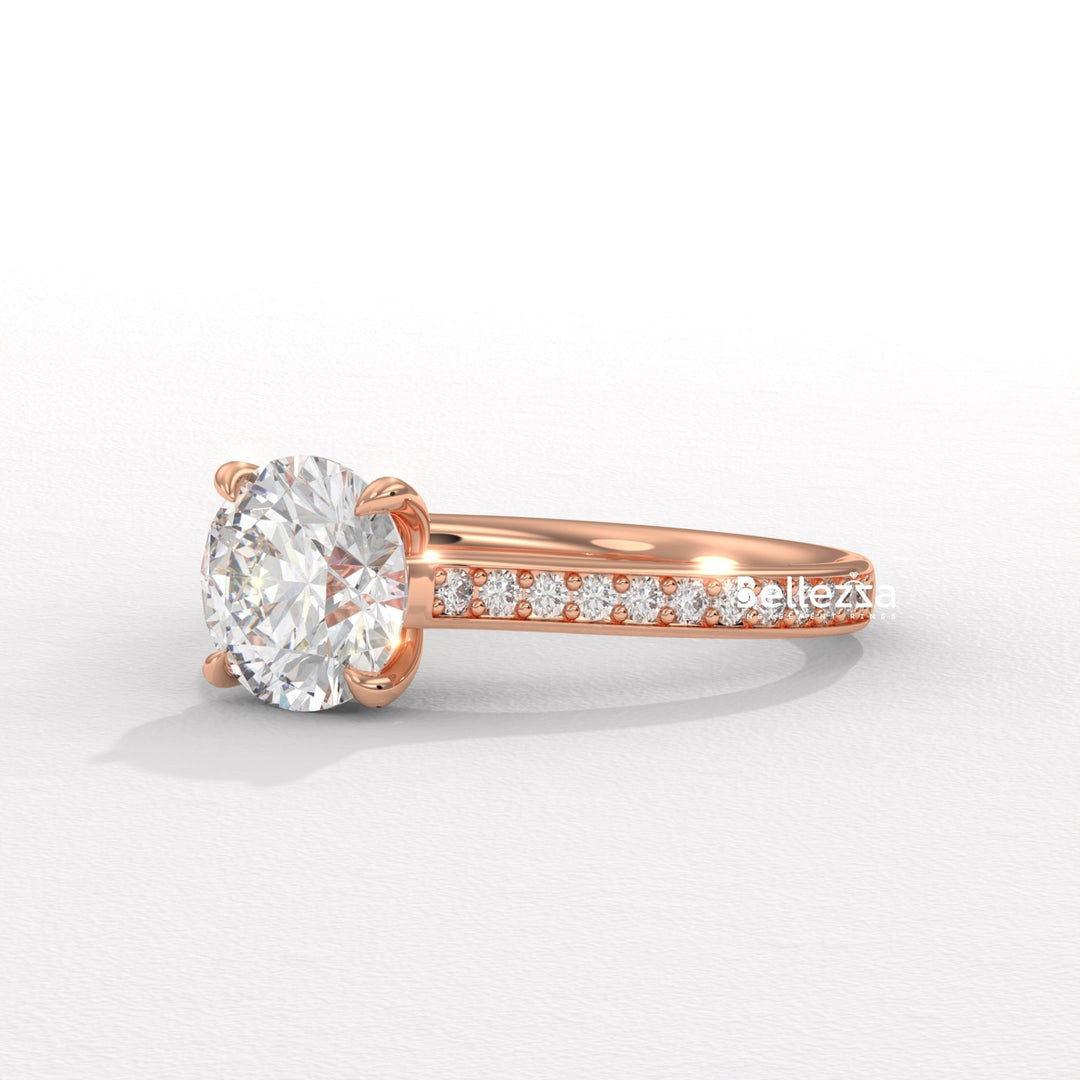 1.50-2.50CT Round Diamond Pave Setting Lab Grown Engagement Ring