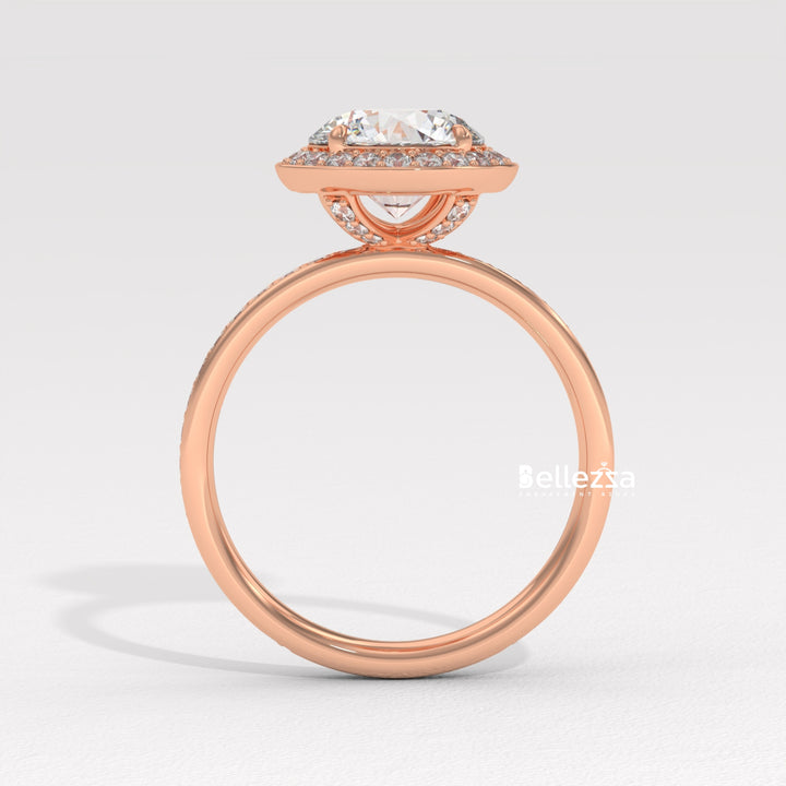 1.50-2.50CT Round Cut CVD Diamond Halo Pave Setting Engagement Ring