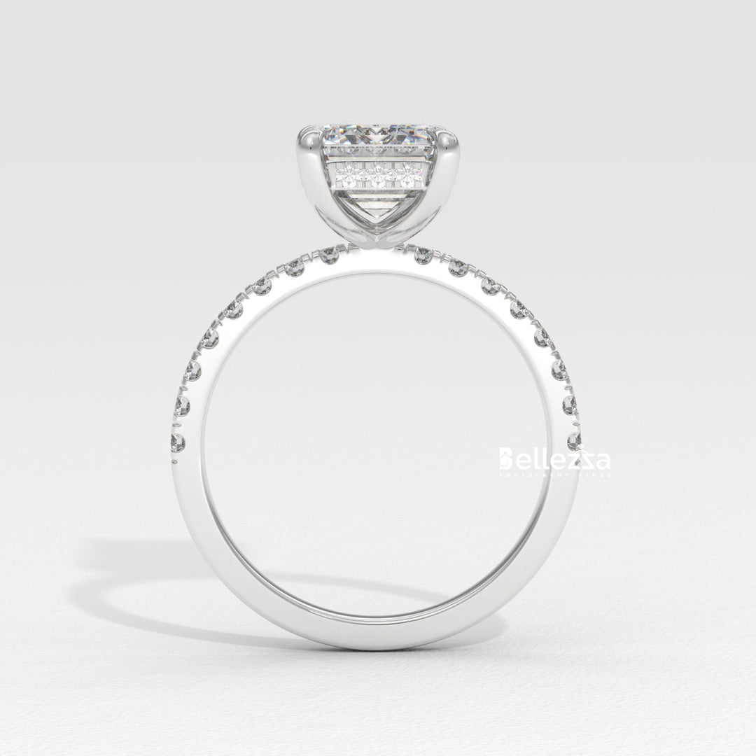 2.50-3.50CT Emerald Cut Pave Setting Lab Grown Engagement Ring