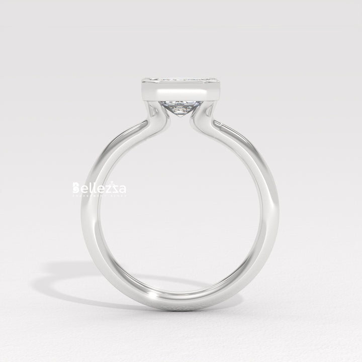 1.0-2.0CT Emerald Cut Bezel Setting Lab Grown Engagement Ring