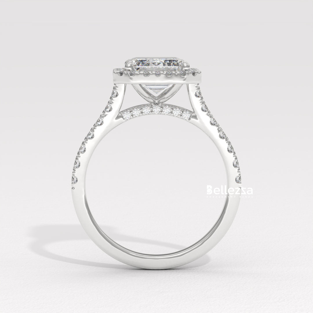 1.50-2.0CT Emerald Cut Halo Pave Setting CVD Diamond Engagement Ring