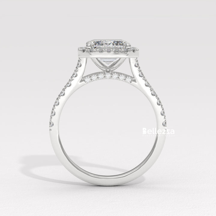 1.50-2.0CT Emerald Cut Halo Pave Setting CVD Diamond Engagement Ring