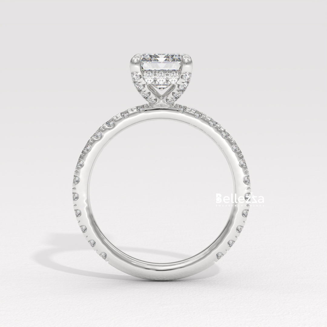 1.50-2.50CT Emerald Cut Lab Grown Diamond Pave Setting Engagement Ring