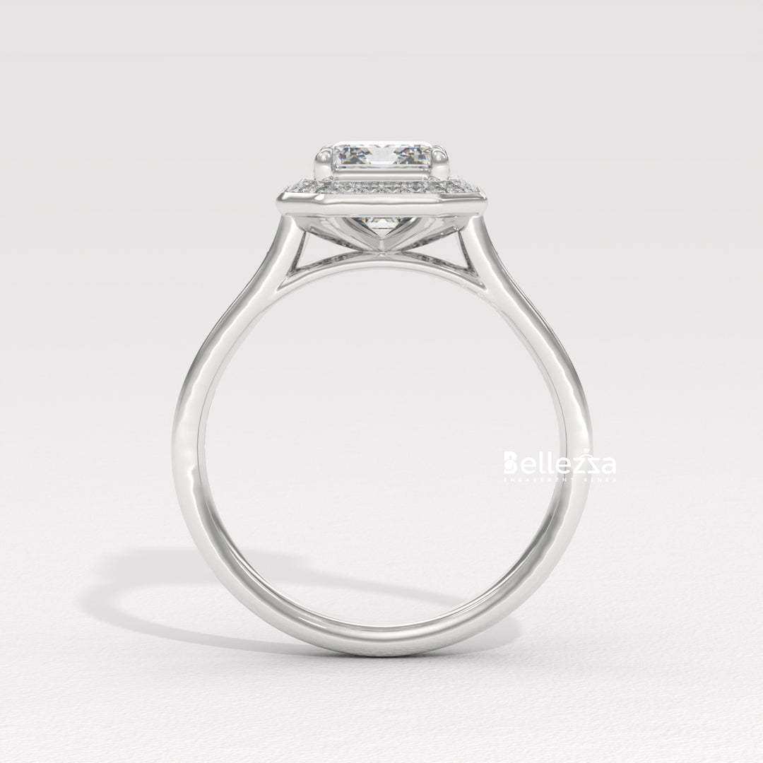 2.0-3.0CT Emerald Cut CVD Diamond Halo Pave Set Engagement Ring