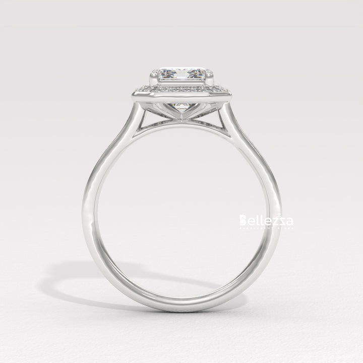 2.0-3.0CT Emerald Cut CVD Diamond Halo Pave Set Engagement Ring