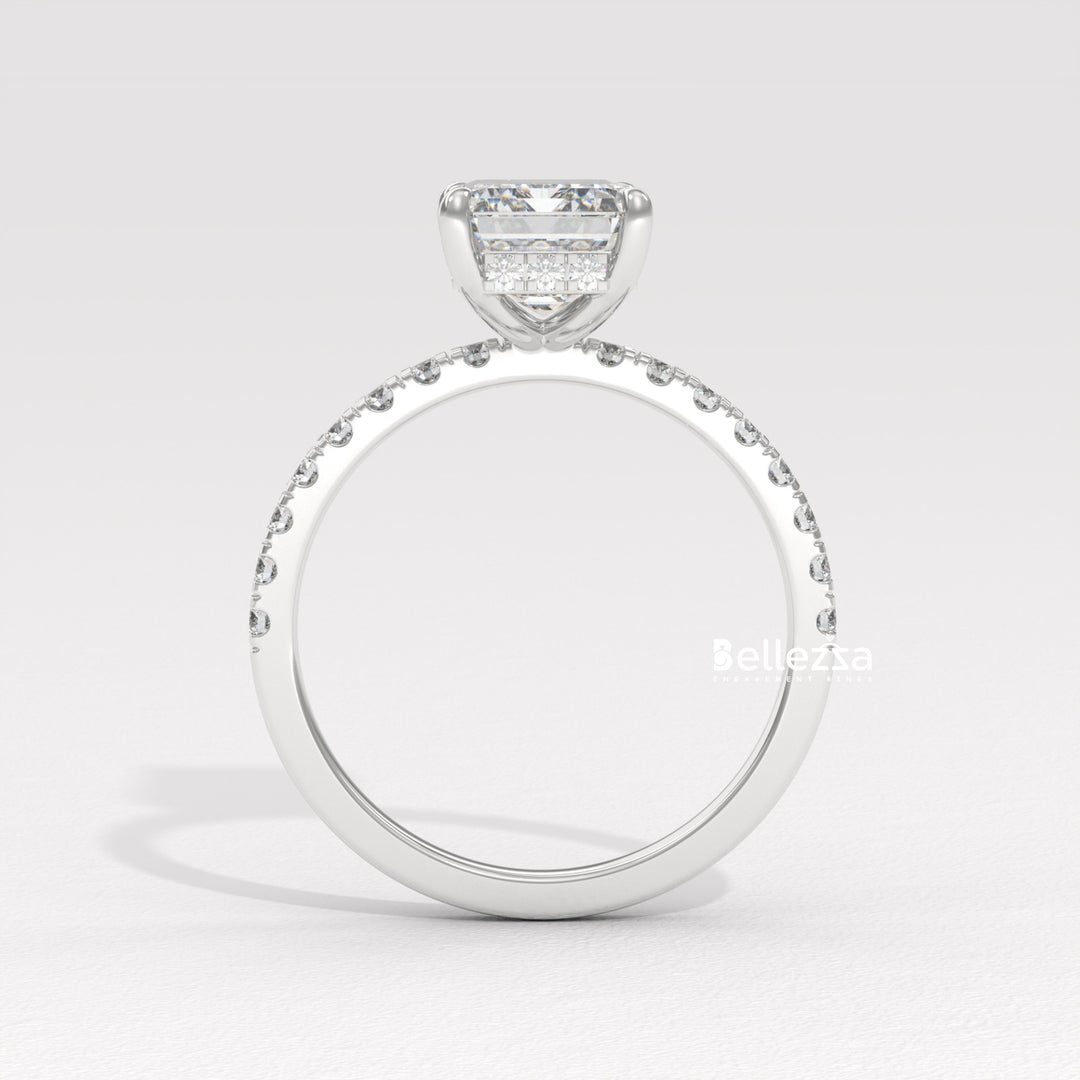 2.0-3.0CT Emerald Cut Pave Setting Lab Grown Engagement Ring