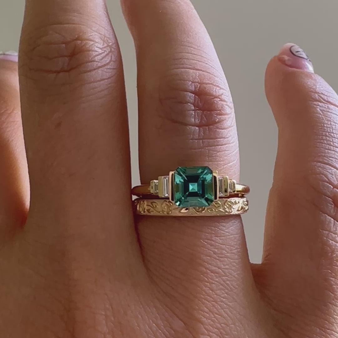 1.0CT Light Blue Asscher Diamond Five Stone Lab Grown Engagement Ring