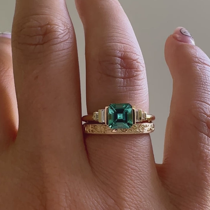 1.0CT Light Blue Asscher Diamond Five Stone Lab Grown Engagement Ring