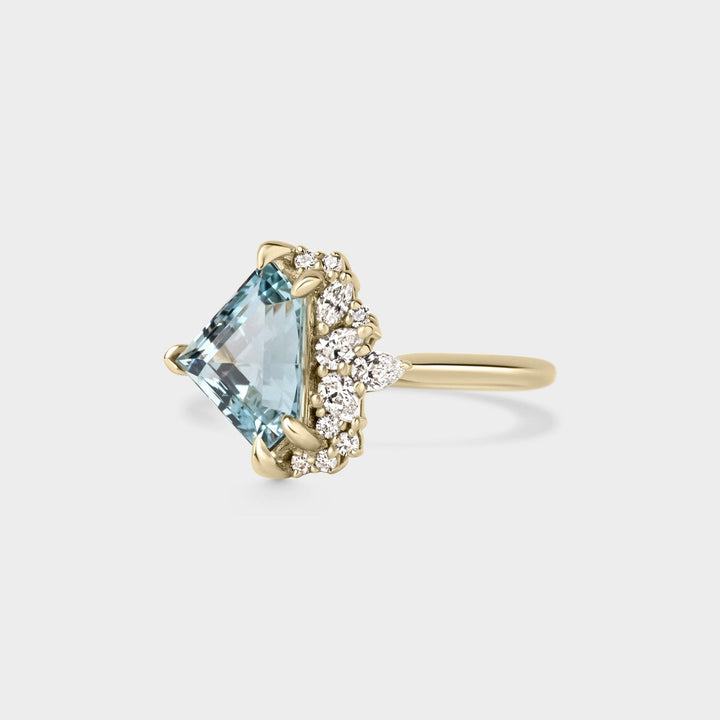 2.0CT Aquamarine Irregular Cut Cluster Setting Lab Grown Engagement Ring