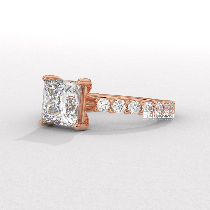 1.0-2.0CT Princess Diamond Pave Setting Lab Grown Engagement Ring