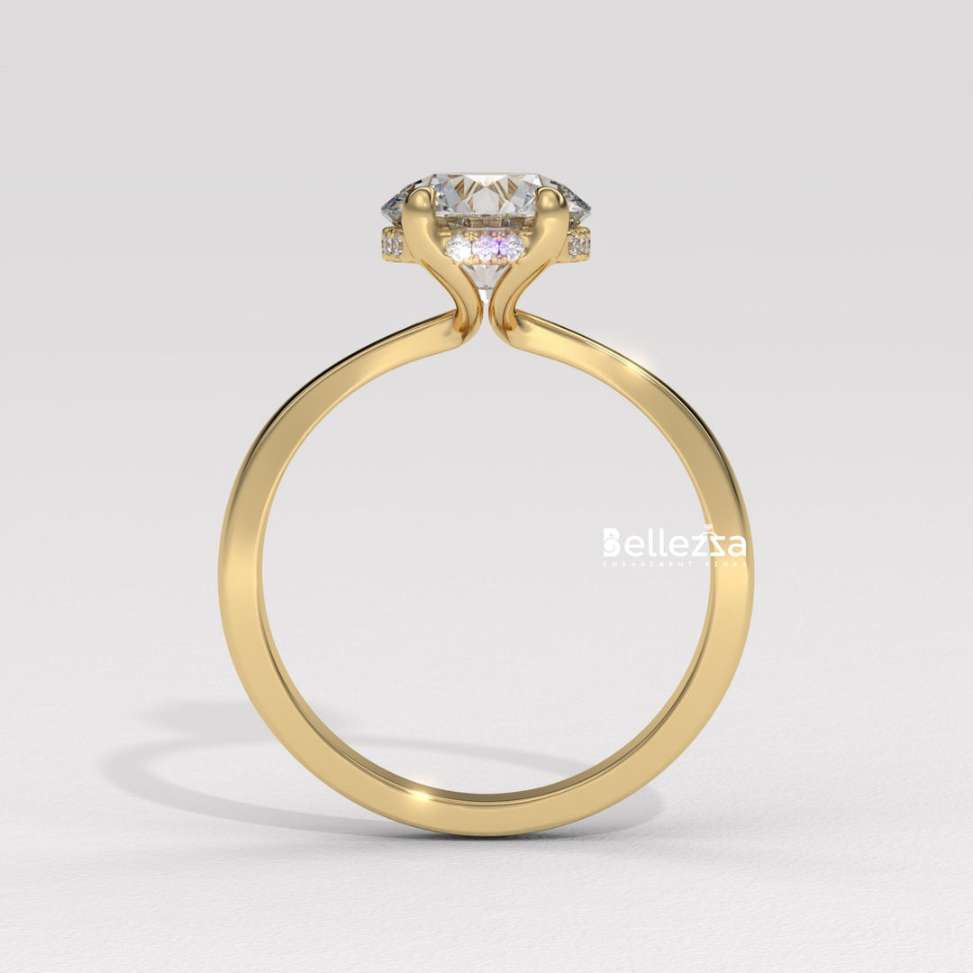 1.0-2.0CT Round Cut Hidden Halo CVD Diamond Engagement Ring