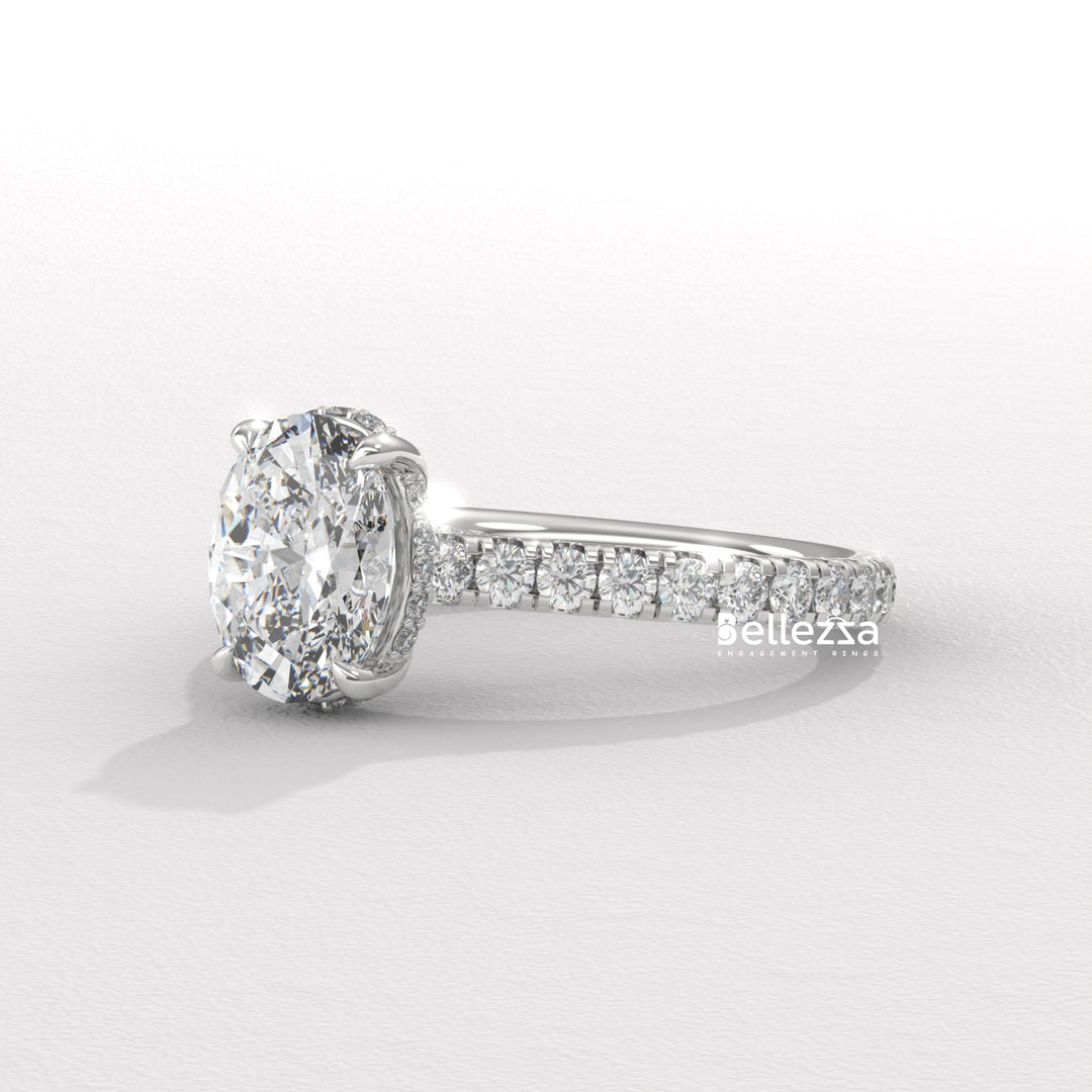 1.0-2.0CT Oval Diamond Pave Setting Hidden Halo Lab Grown Engagement Ring