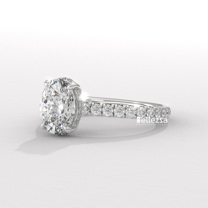 1.0-2.0CT Oval Diamond Pave Setting Hidden Halo Lab Grown Engagement Ring