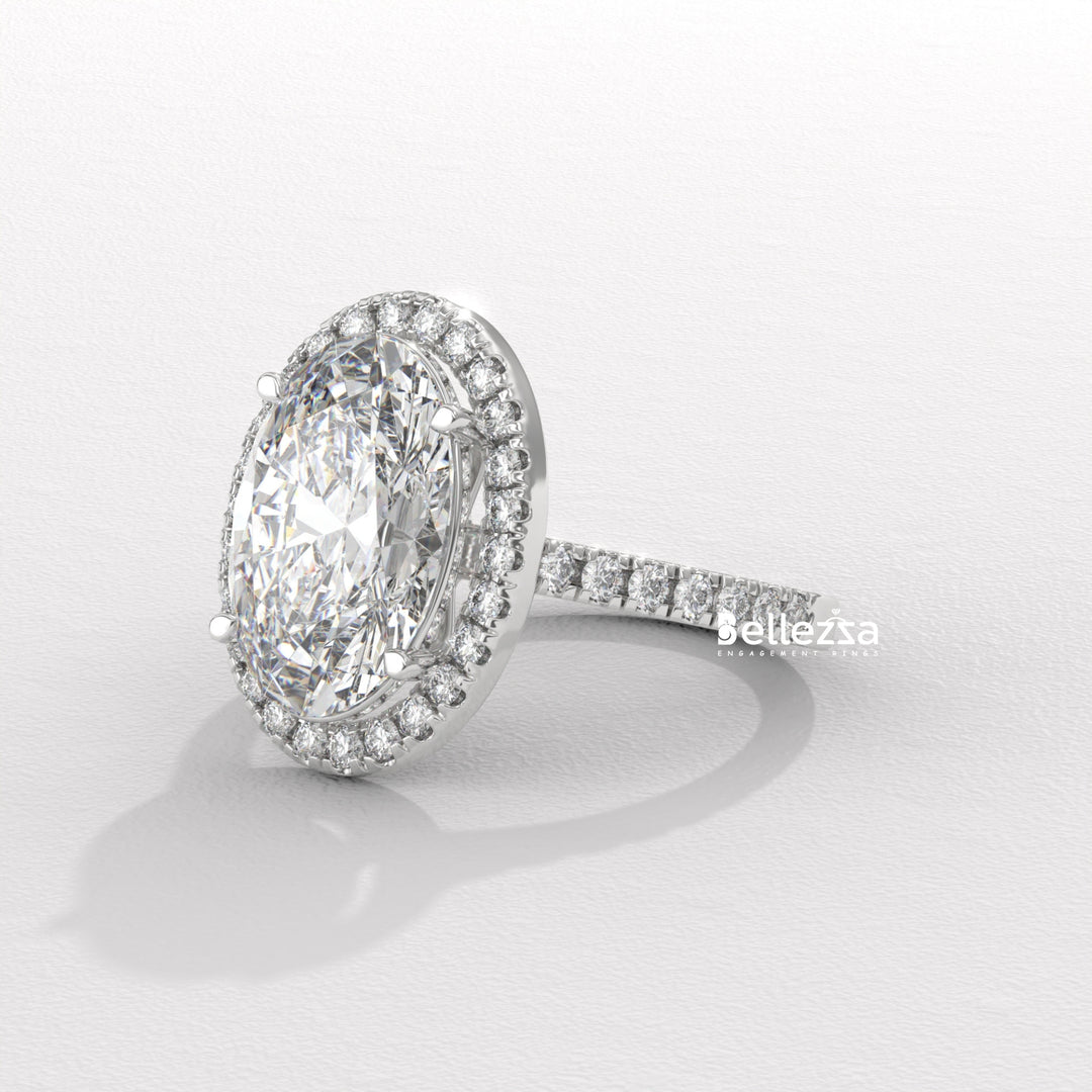 3.0-3.50CT Oval Cut CVD Diamond Halo Pave Setting Engagement Ring
