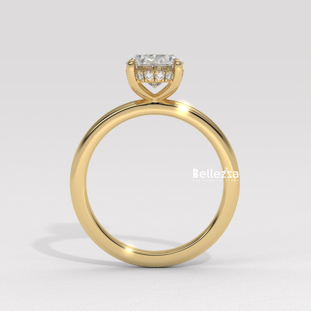 1.0-2.0CT Oval Cut Hidden Halo Lab Grown Engagement Ring