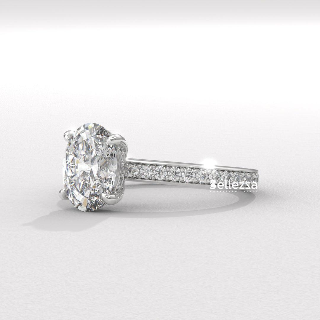 2.0-3.0CT Oval Diamond Pave Setting Lab Grown Engagement Ring