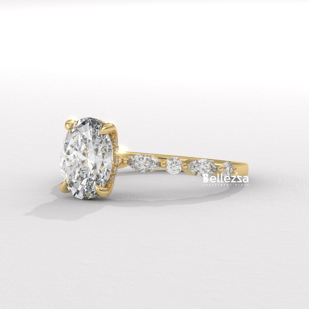 2.0-3.0CT Oval Diamond Pave Setting Lab Grown Engagement Ring
